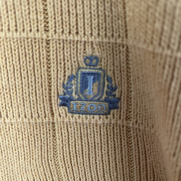 IZOD Sweater Large Yellow Pullover Casual Grid Knit Classic Preppy - Picture 3 of 4